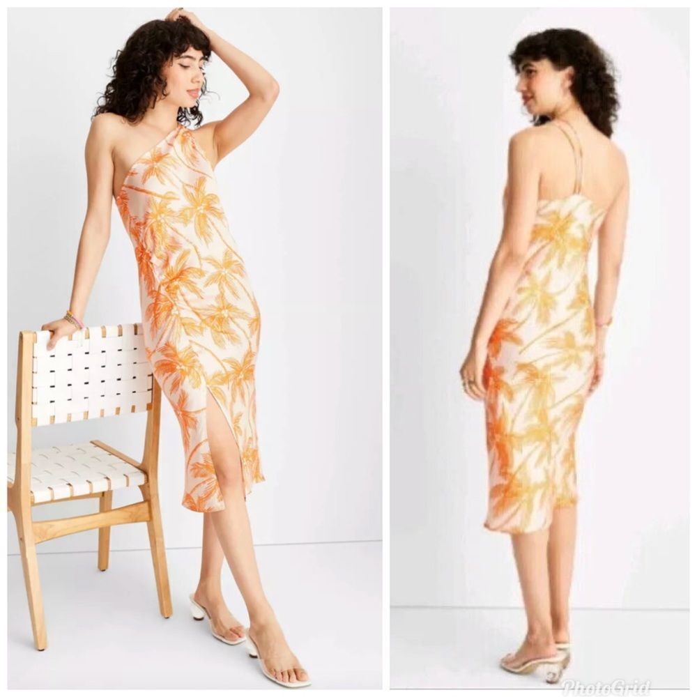 Target Future Collective Alani Noelle One Shoulder Orange Palm Print Dress